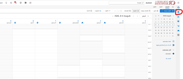 Access your Outlook calendar by clicking the blu calendar icon in the far left menu of your CR Outlook email.